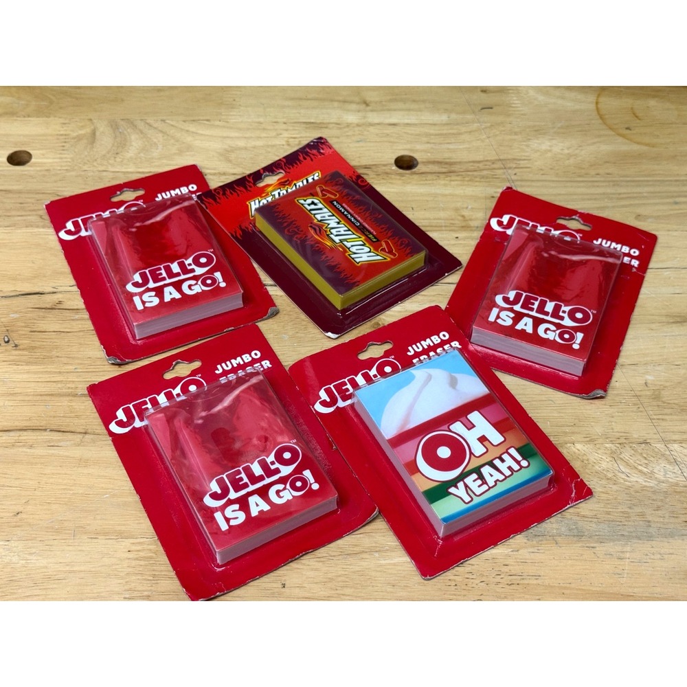 Fun Food-Themed Jumbo Erasers - JELL-O and Hot Tamales - Lot of 5 NEW in package